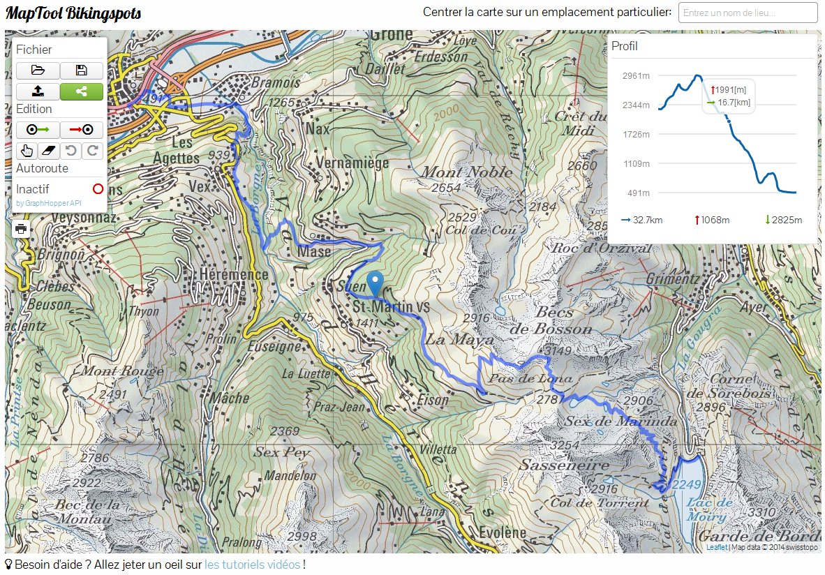 Exemple de parcours sur fond de carte SWISSTOPO